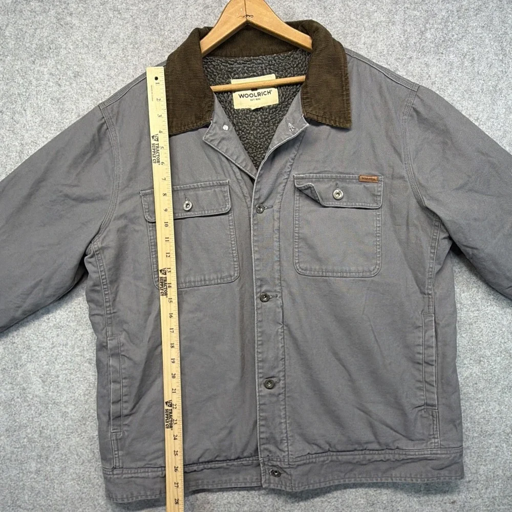 Woolrich Jacket Mens XL Gray Sherpa Lined Cotton Coat Corduroy Collar